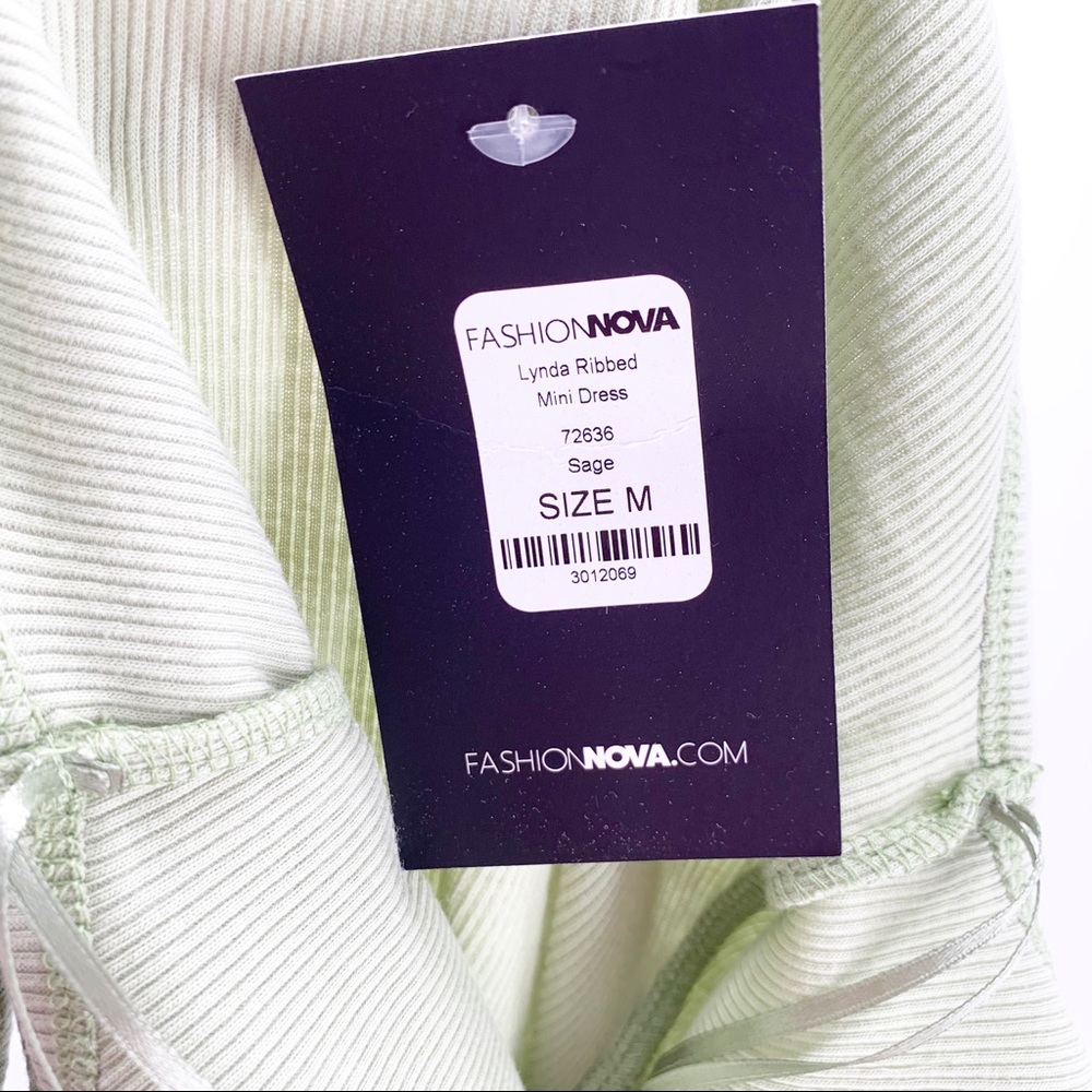 NEW Fashion Nova Lynda Ribbed Mini Dress - Sage Green Size Medium - Picture 7 of 9